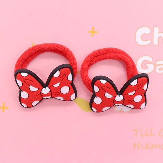 2Pcs Polka Dot Red Bowknot Kids Rubber Bands Ponytail Holder Headband Hair Rope