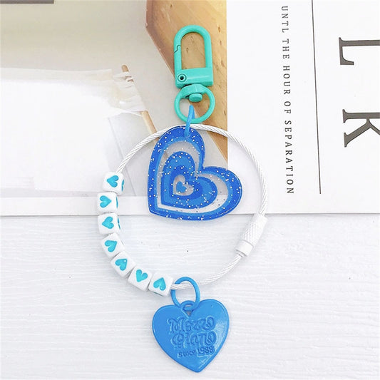 5 Colors Heart Pendant Beads Acrylic Keychains Cute Love Keyrings Women Bag