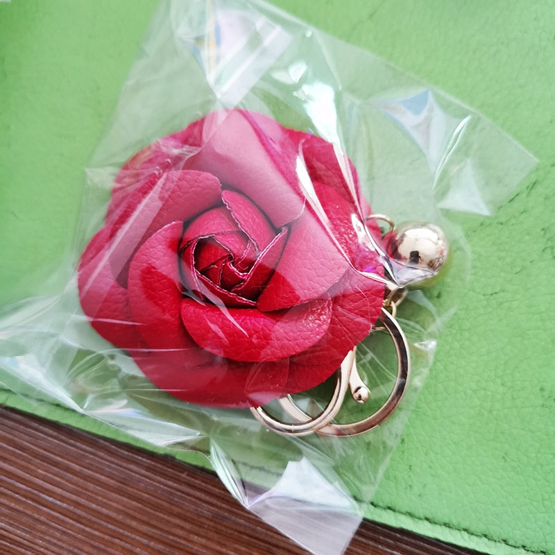 9 Styles PU Leather Flower Rose Tassel Keychain for Woman Jewelry Bag Decoration