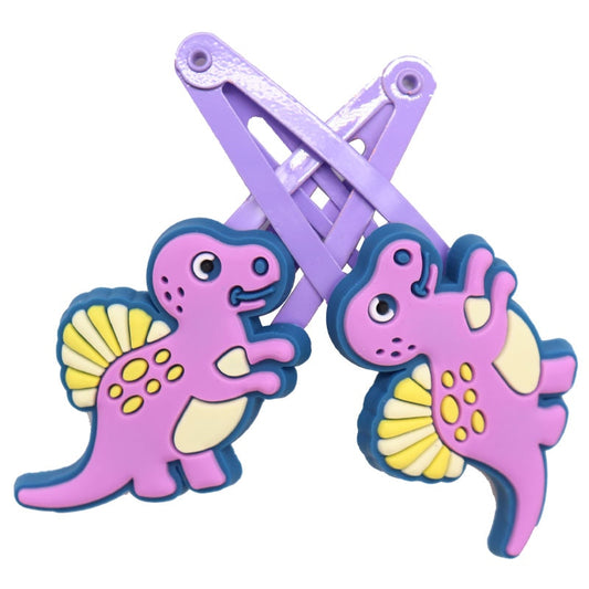 2Pcs Violet Dinosaur Snap Clips Children Hairpins Cartoon Barrettes Kids Hair