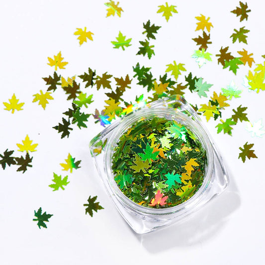 Green Holographic Maple Leaves Nail Glitter Decoration Nail Art Decor DIY Design