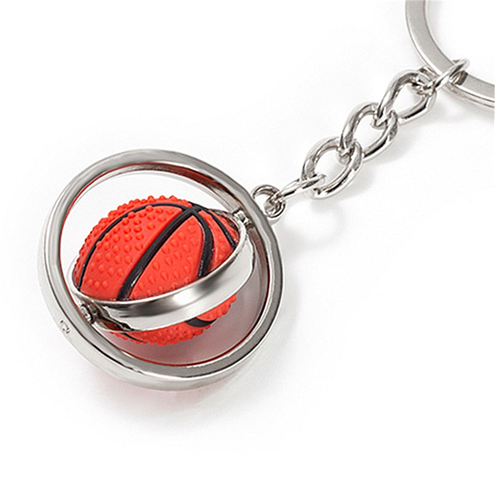 5 Styles 3D Rotating Mini Basketball Football Keychain Golf Rugby Pendant Key