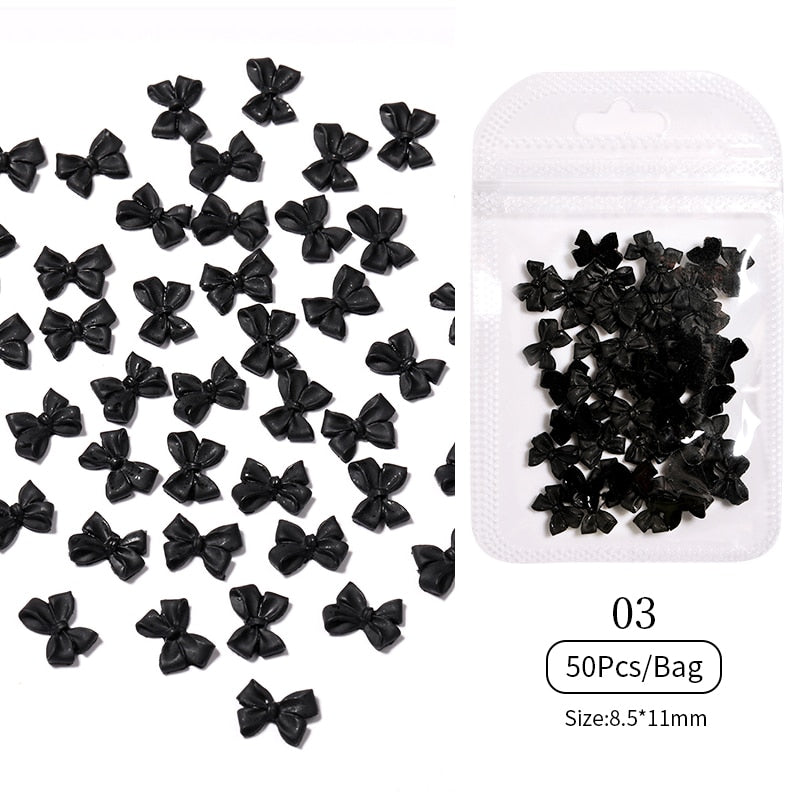 Black Bowknot Nail Art Charms DIY Flatback 3D Nail Decoration Nail Accessories