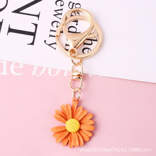 Orange Daisy Acrylic Keychain Simple Flower Pendant Keyring For Women Bag