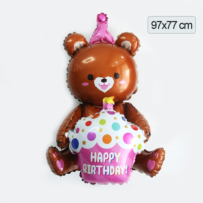 1pc Bear and Pink Cupcake Happy Birthday Balloons Birthday Party Decoration Art