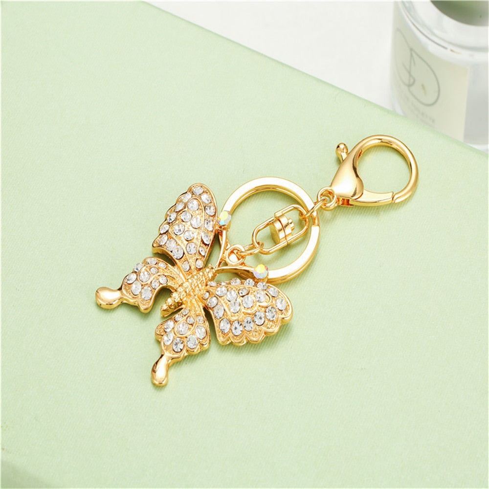 2 Styles Rhinestone Butterfly Pendant Key Chain Enamel Keychain Fashion Bag