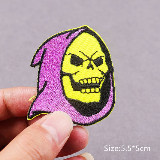 Yellow Death Skull Embroidery Patch Iron On Patches Clothing Thermo-Adhesive