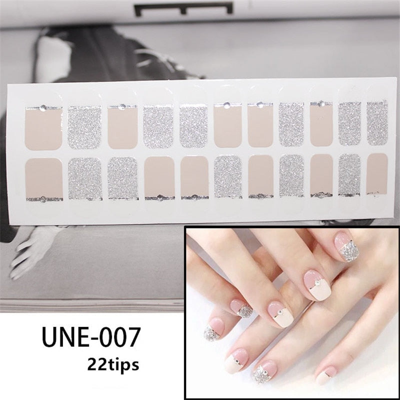 Pale Beige Silver Glitter Nail Art Stickers Nail Wraps Manicure DIY Nails Decor