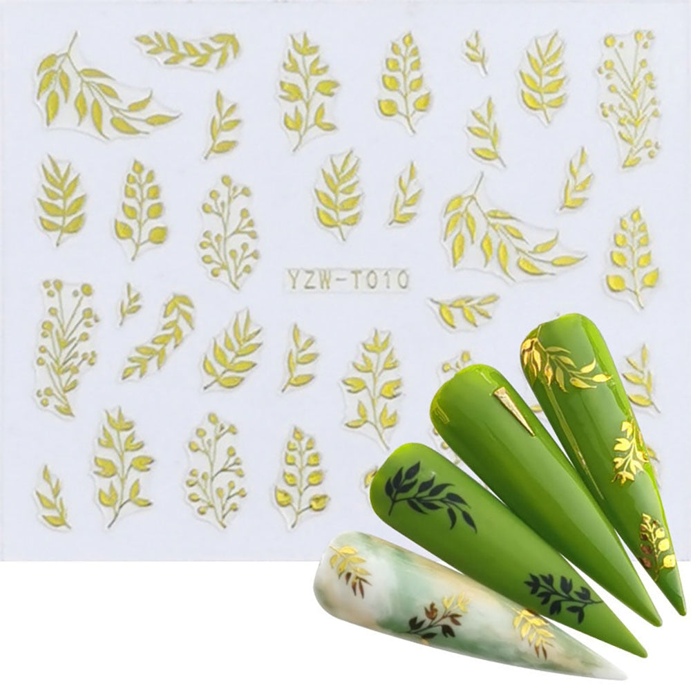 Gold Plants Branch Nail Stickers Manicure Nails Decal Self-adhesive DIY Nail Art