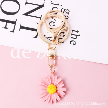 Pink Daisy Acrylic Keychain Simple Flower Pendant Keyring For Women Bag