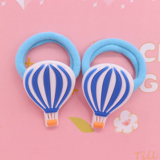 2Pcs Blue Striped Hot Air Balloon Kids Rubber Bands Ponytail Holder Headband