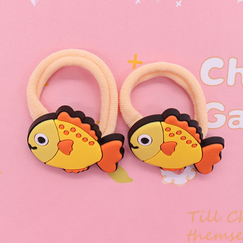 2Pcs Yellow Fish Kids Rubber Bands Ponytail Holder Headband Hair Rope Ties Gift