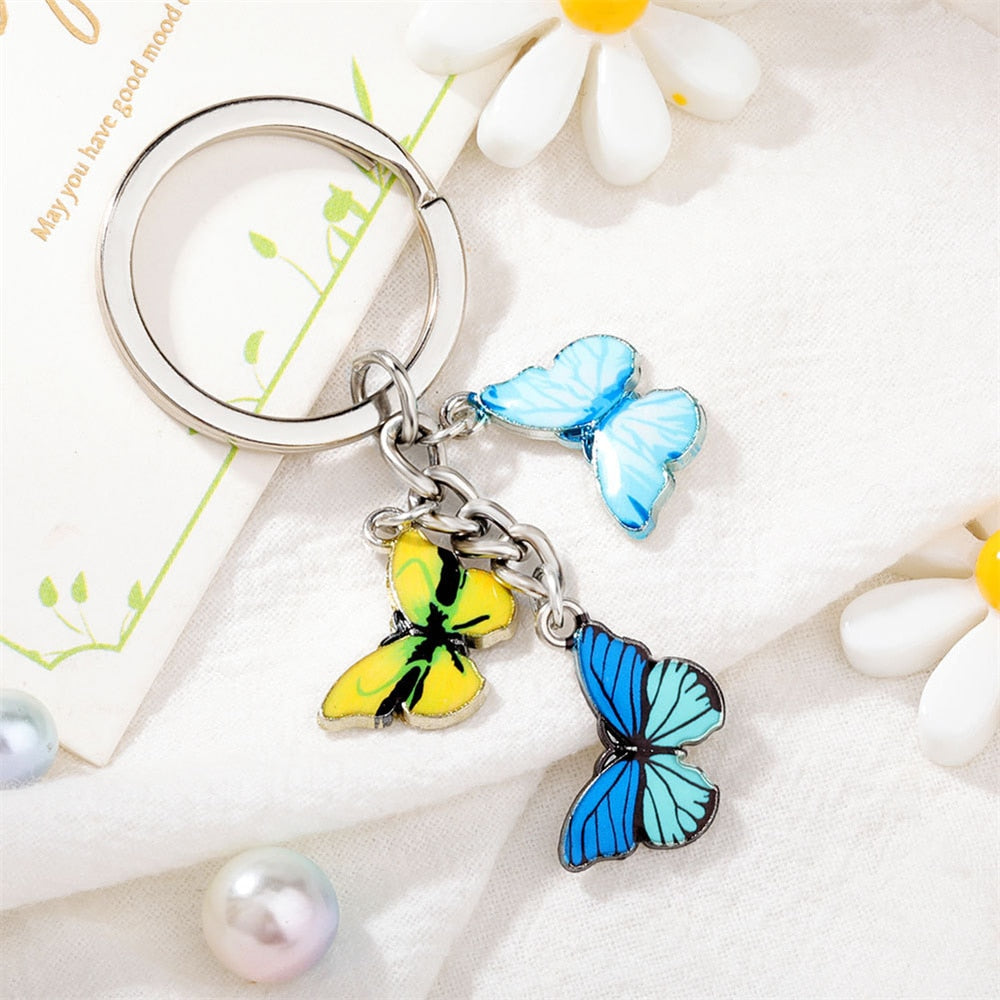 Yellow Blue Enamel Butterfly Keychain Color Dripping Butterfly Insects Color