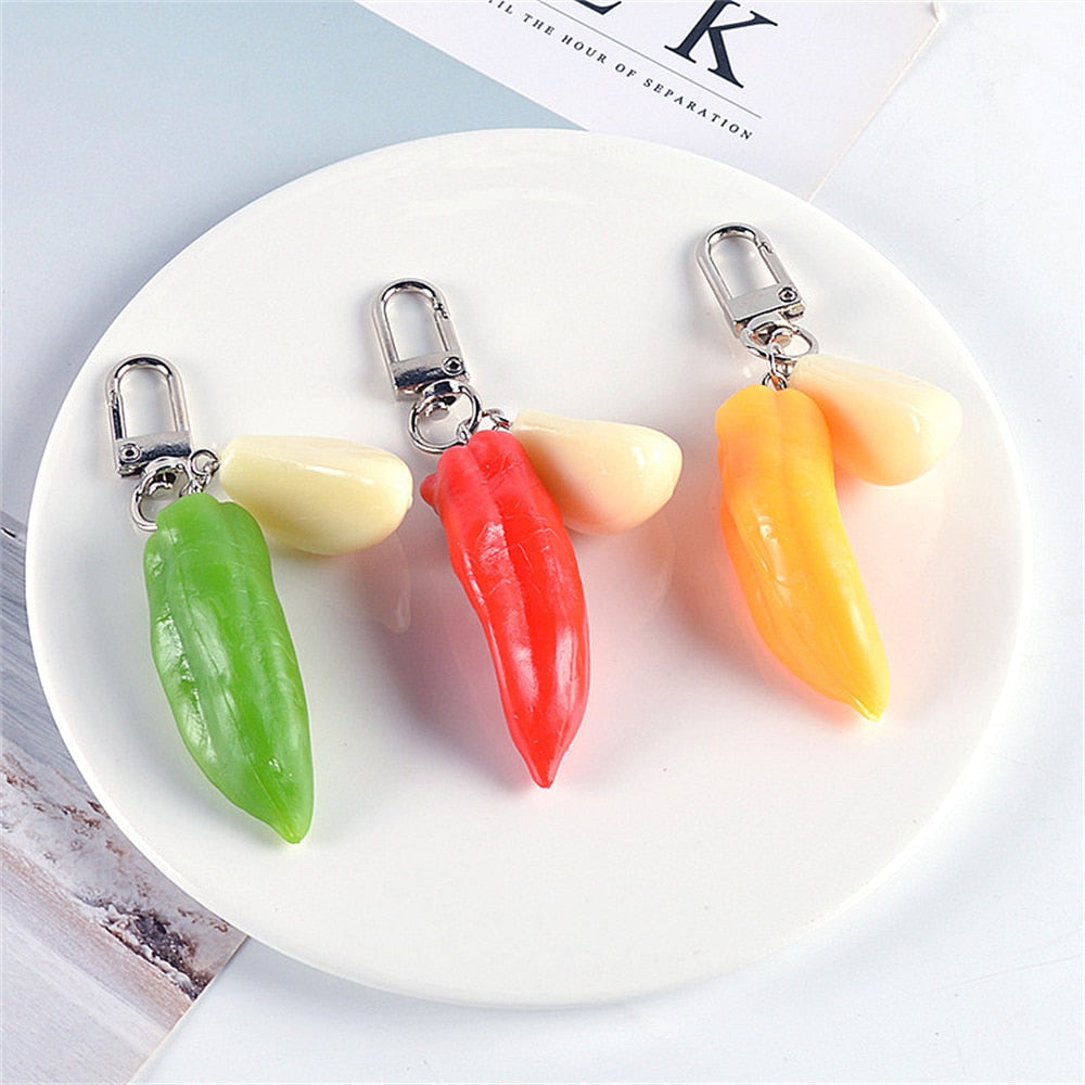 8 Styles Simulation Food Keychain Chili Pepper Garlic Mandarin Fashion Keyring