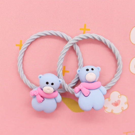 2Pcs Blue Snow Bear Baby Headband Scrunchies Children's Elastic Bands Kids Hair