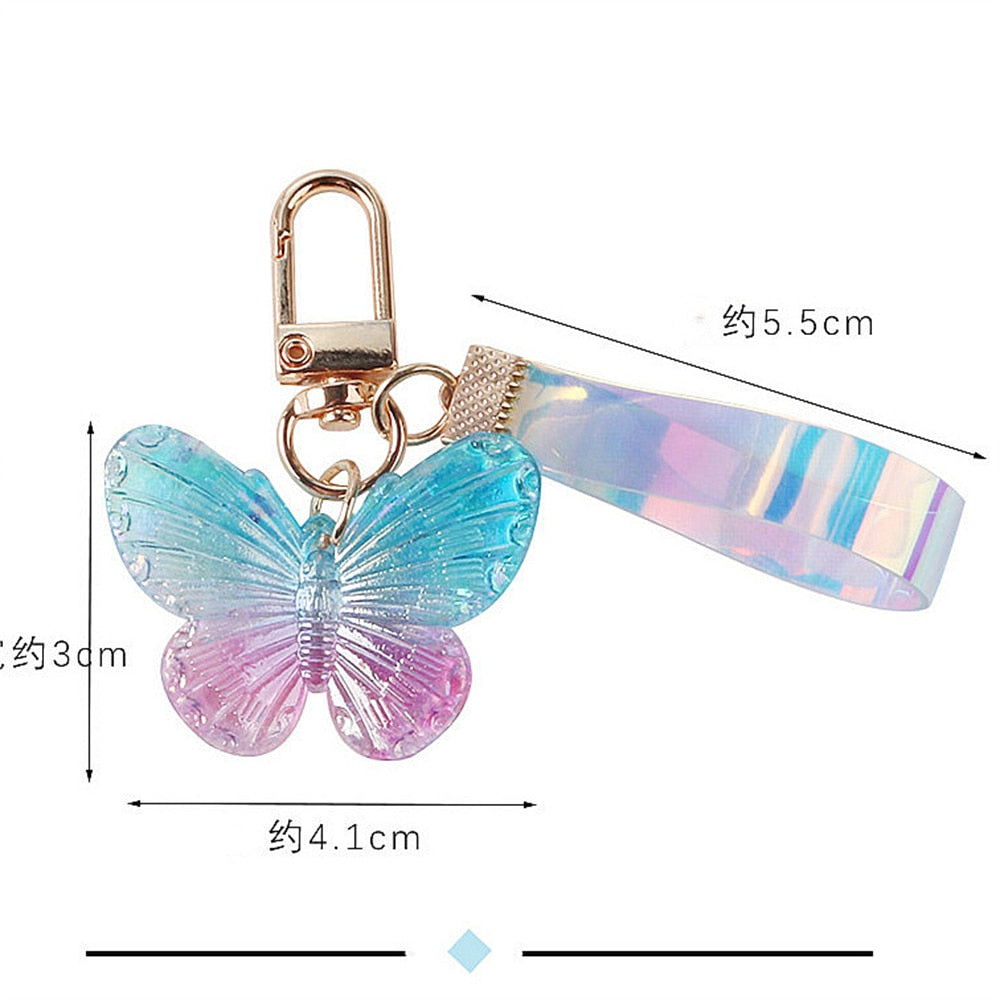 Purple Blue Ombre Design Butterfly Acrylic Keychain Three-dimensional Dream