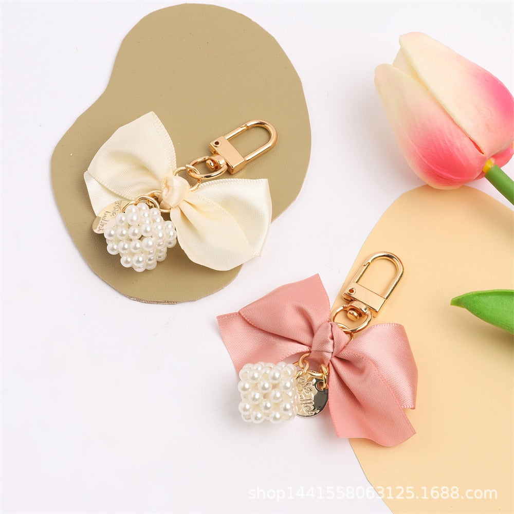 4 Styles Bow Keychain Fashion Geometry Pearl Flower Keyring For Women Handbag