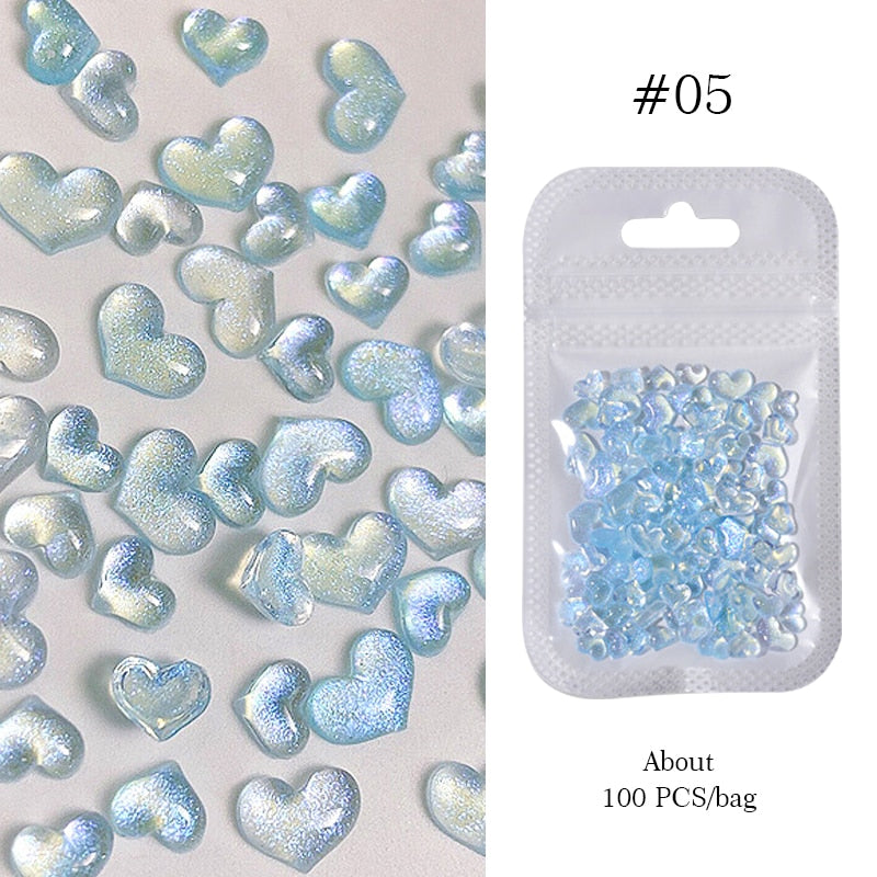 Blue Sparkling Heart Nail Art Charms DIY Nail Decoration Nail Accessories