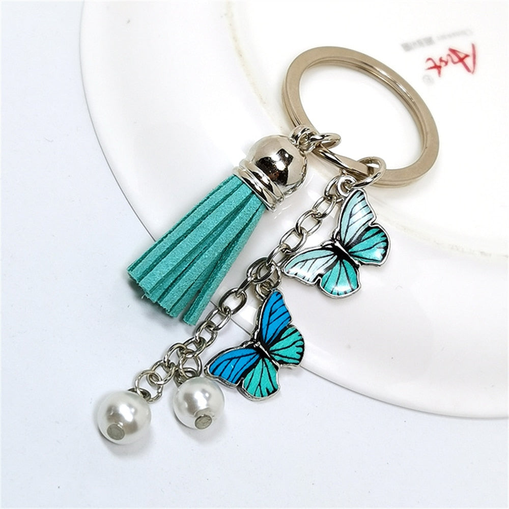 Green Tassel Enamel Butterfly Keychain Color Dripping Butterfly Insects Color