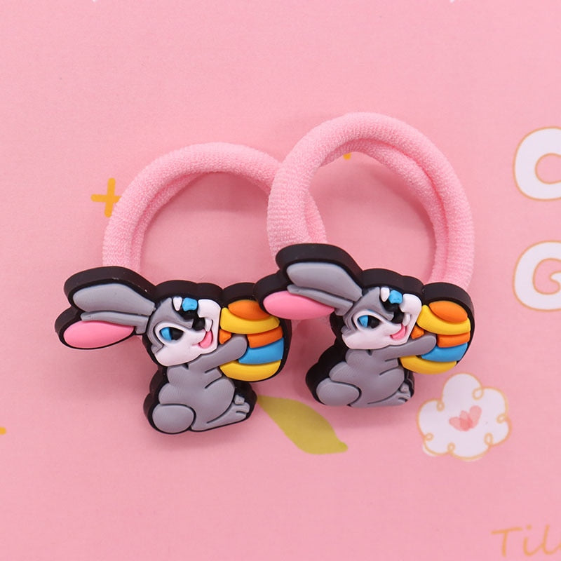 2Pcs Easter Bunny Cute Rubber Band Hairbands Creative Scrunchies Kids Elastic