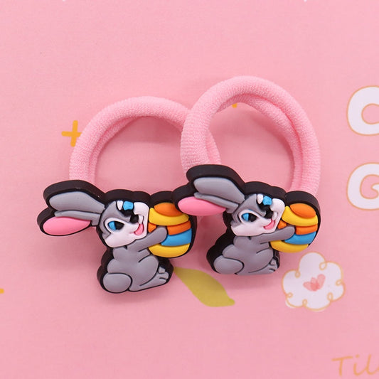 2Pcs Easter Bunny Cute Rubber Band Hairbands Creative Scrunchies Kids Elastic