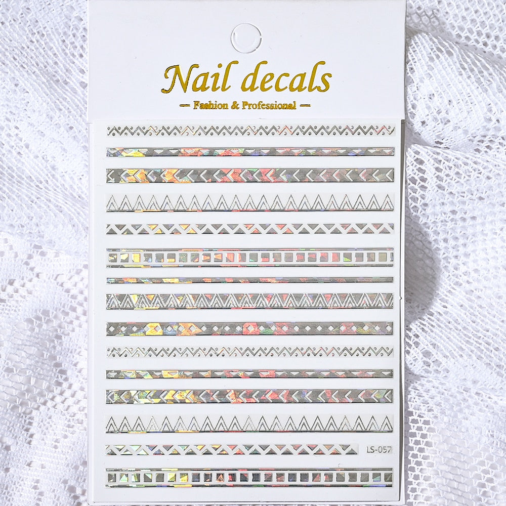 Holographic Silver Nails Stickers Adhesive DIY Nail Art Decals Nail Accessories