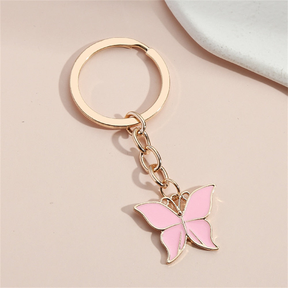 Pink Metal Butterfly Keychains Women Handbag Charms Exquisite Keyring For Girls