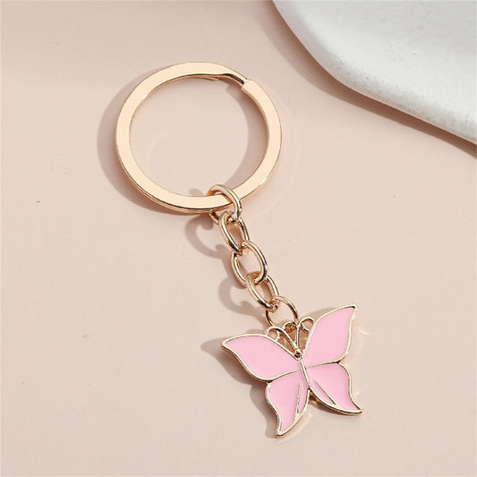 Pink Metal Butterfly Keychains Women Handbag Charms Exquisite Keyring For Girls