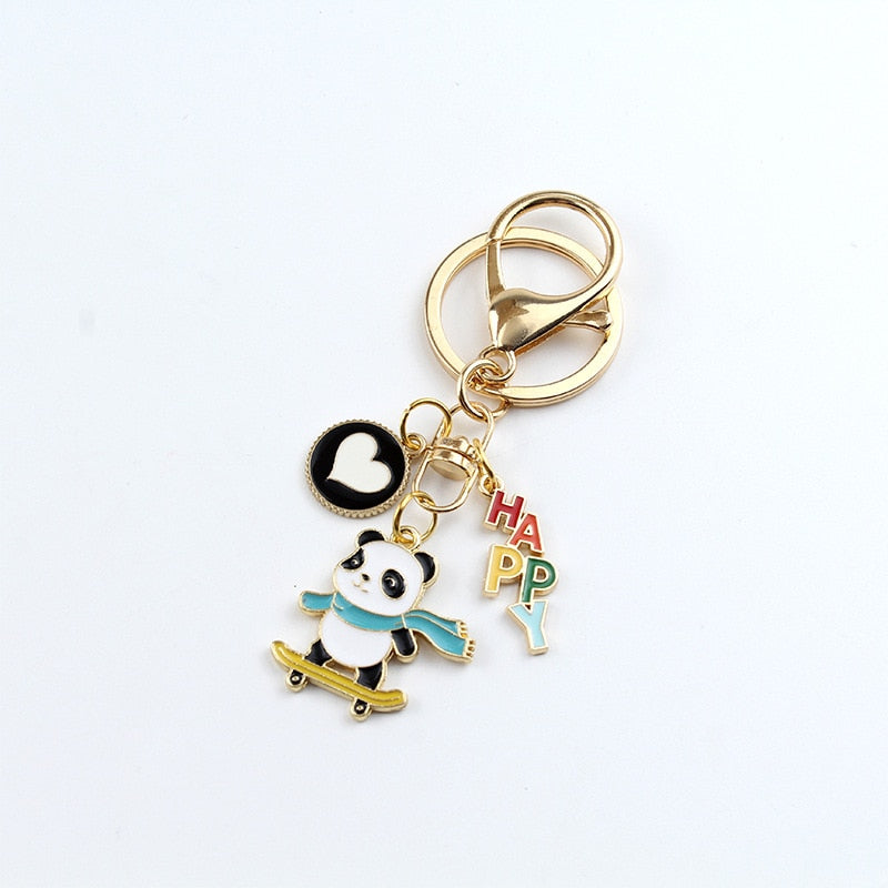 4 Styles Cartoon Cute Sports Skating Panda Keychain Charms Creative Girls Bag