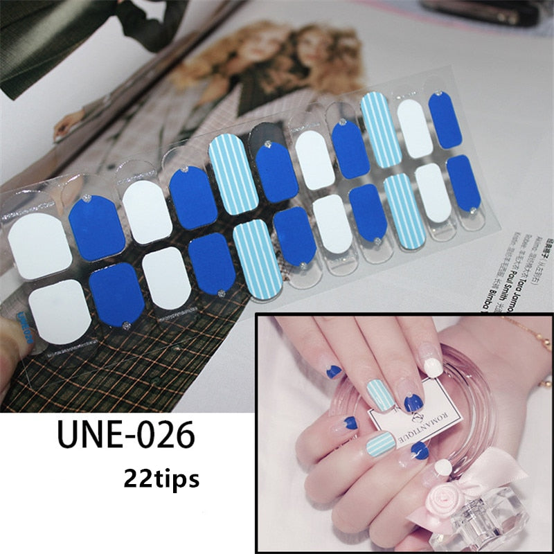 Blue White Striped Nail Art Stickers Nail Wraps Manicure DIY Nails Decor Decal