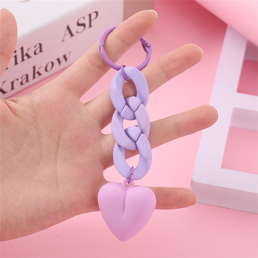 Purple Heart Acrylic Keychain Link Chain Keyring For Women Girls Handbag Pendant