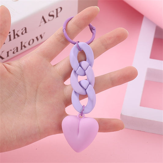 Purple Heart Acrylic Keychain Link Chain Keyring For Women Girls Handbag Pendant