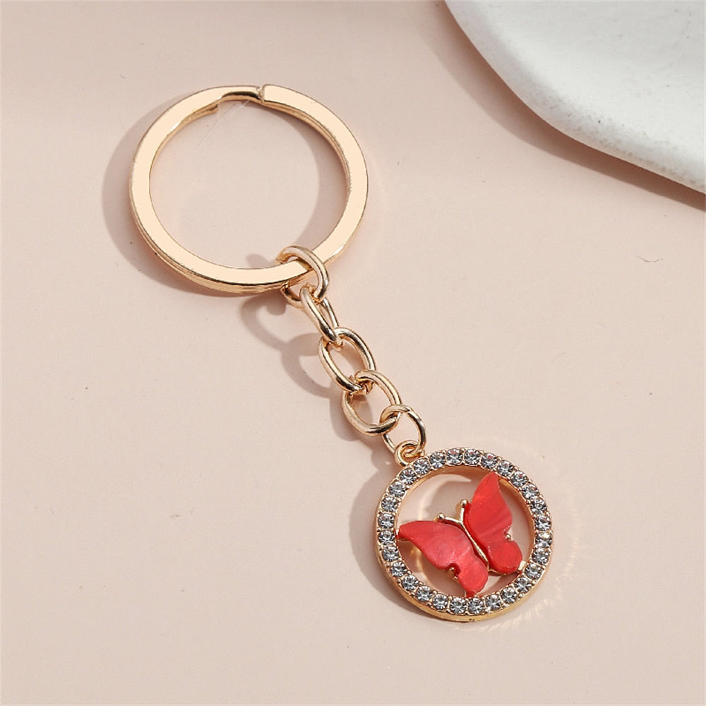 Red Halo Metal Butterfly Keychains Women Handbag Charms Exquisite Keyring For