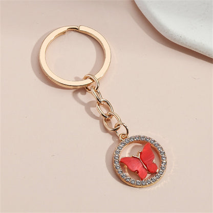 Red Halo Metal Butterfly Keychains Women Handbag Charms Exquisite Keyring For