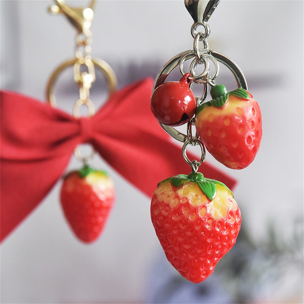 5 Styles Strawberry Pendant Keychain Keyring Bow Bell Heart Bag Ornaments