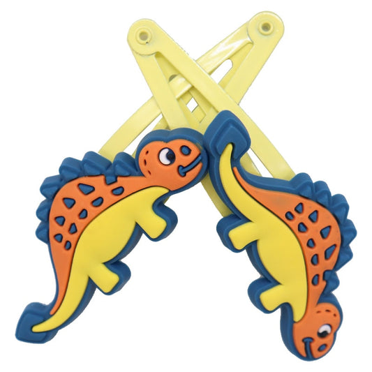 2Pcs Orange Blue Dinosaur Snap Clips Children Hairpins Cartoon Barrettes Kids