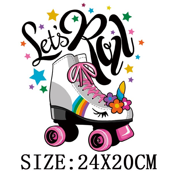 Fairy Roller Shoes Lets Roll Thermal Sticker Letter Patches Clothing DIY Iron-On