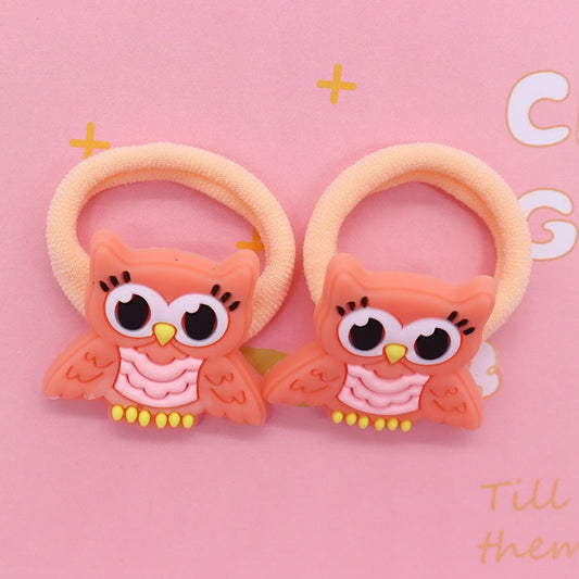 2Pcs Peach Owl Cute Rubber Band Hairbands Creative Scrunchies Kids Elastic