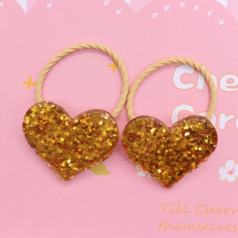 2Pcs/Set Glittering Love Resin Children's Rubber Bands Sweet Hair Accessories