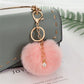 Pearl Decor Light Pink Plush Charms Keychain Women Bag Ornaments Cartoon Keyring