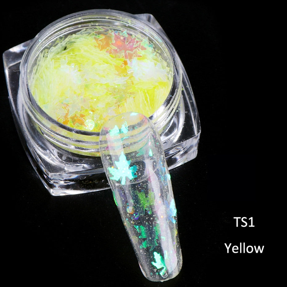 Yellow Holographic Leaves Nail Glitter Decoration Nail Art Decor DIY Design