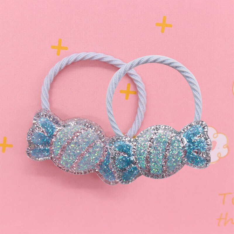 2Pcs Blue Sparkle Candy Baby Headband Scrunchies Children's Elastic Bands Kids