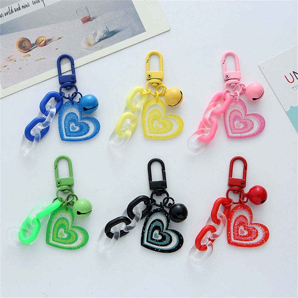 5 Colors Heart Pendant Beads Acrylic Keychains Cute Love Keyrings Women Bag
