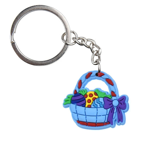 Easter Basket With Eggs PVC Keychain For Woman Colorful Keyring Cartoon Pendant