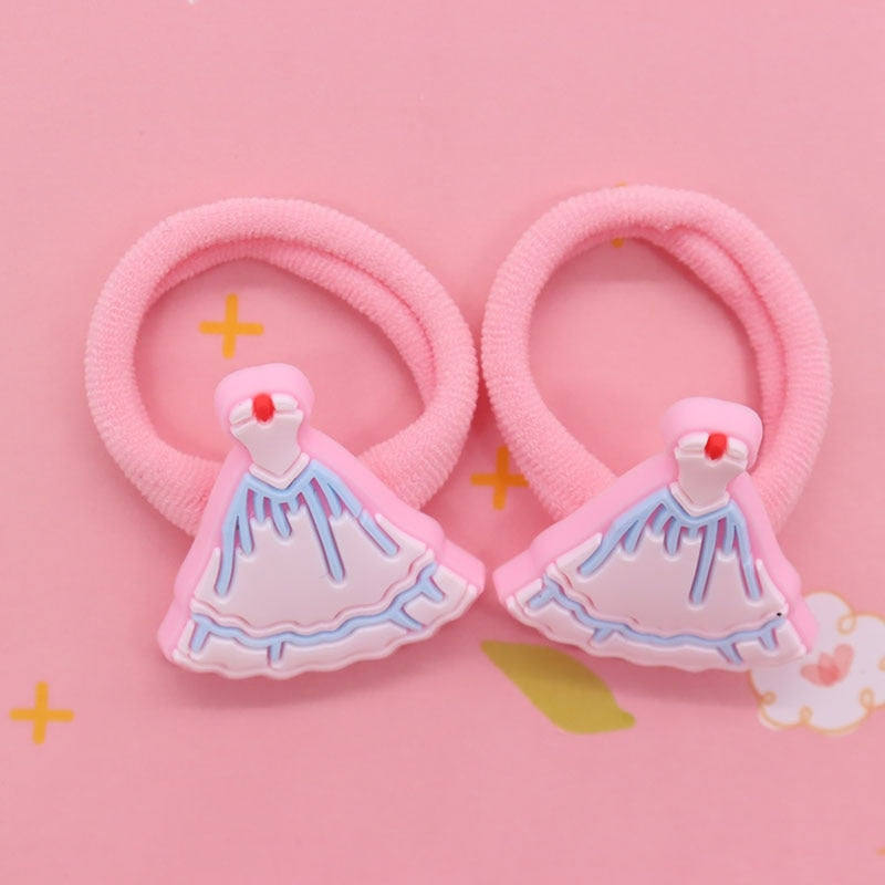 2Pcs Princess Dress Kids Rubber Bands Ponytail Holder Headband Hair Rope Ties