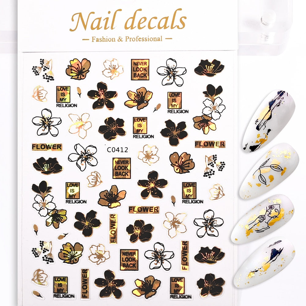 Cherry Blossom Flowers Nails Stickers Adhesive DIY Nail Art Decals Nail