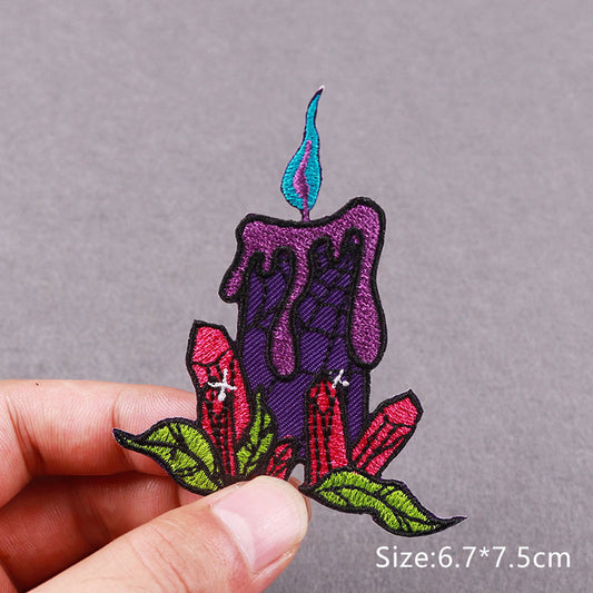 Crystal Candle Embroidery Patch Iron On Patches Clothing Thermo-Adhesive Badges