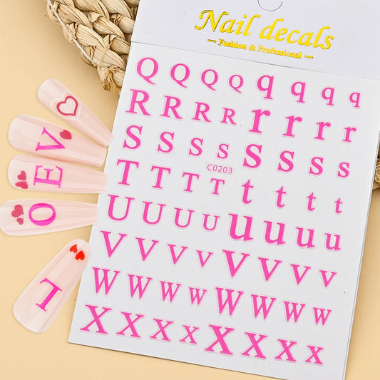 Pink Letters Alphabet Nails Stickers Adhesive DIY Nail Art Decals Nail