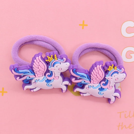 2Pcs Anime Purple Unicorn Kids Rubber Bands Ponytail Holder Headband Hair Rope