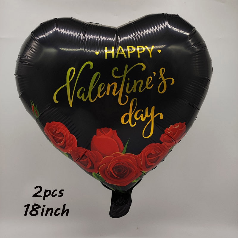 2pc Black Heart Red Rose Balloon Valentines Day Inflatable Balloon Birthday